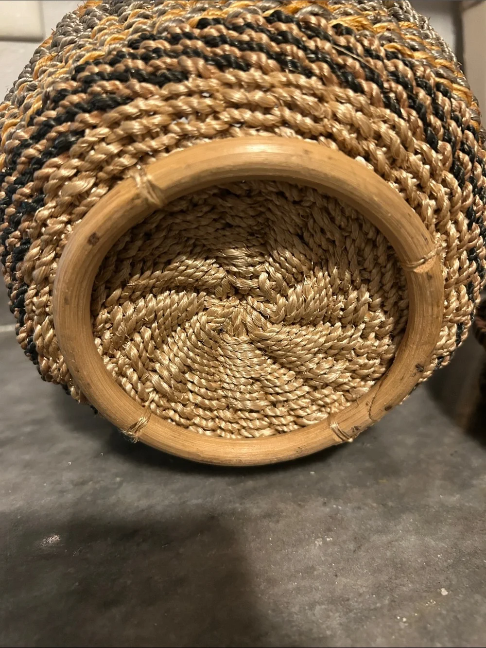 Handwoven Tan and Gray Decorative Storage Basket
